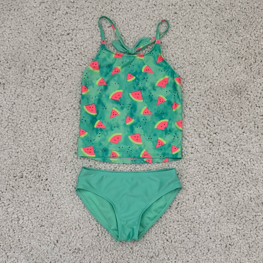 Cat & Jack Girls Green Tankini with Pink Watermelon Print